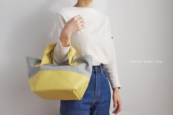 CHUBBY TOTE BAG（ライトグレー×ライムイエロー） 2枚目の画像