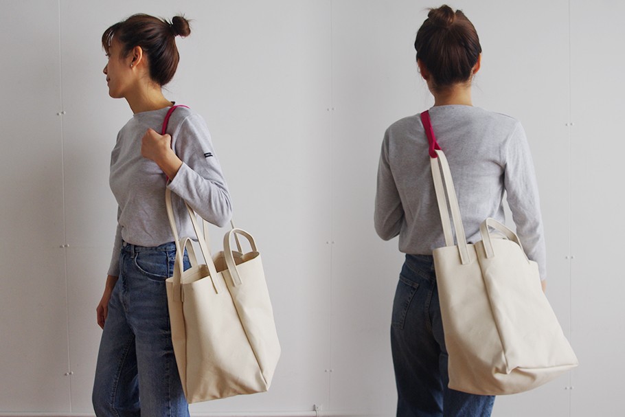 DROP1 SHOULDER TOTE BAG（キナリ×ピンク）3WAY 斜め掛け トートバッグ 帆布 大容量