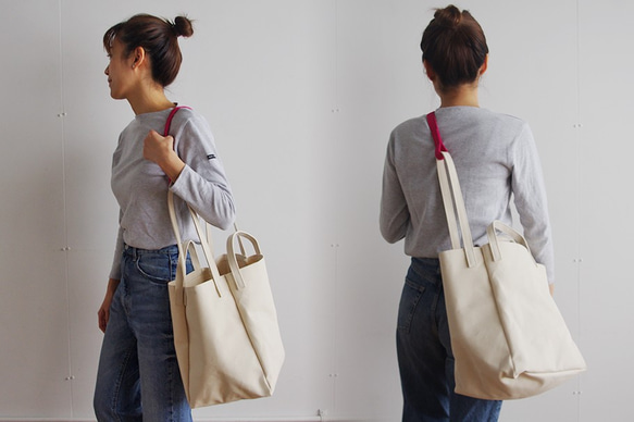 DROP SHOULDER TOTE BAG（キナリ×ピンク） 2枚目の画像