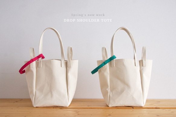 DROP SHOULDER TOTE BAG（キナリ×ピンク） 4枚目の画像