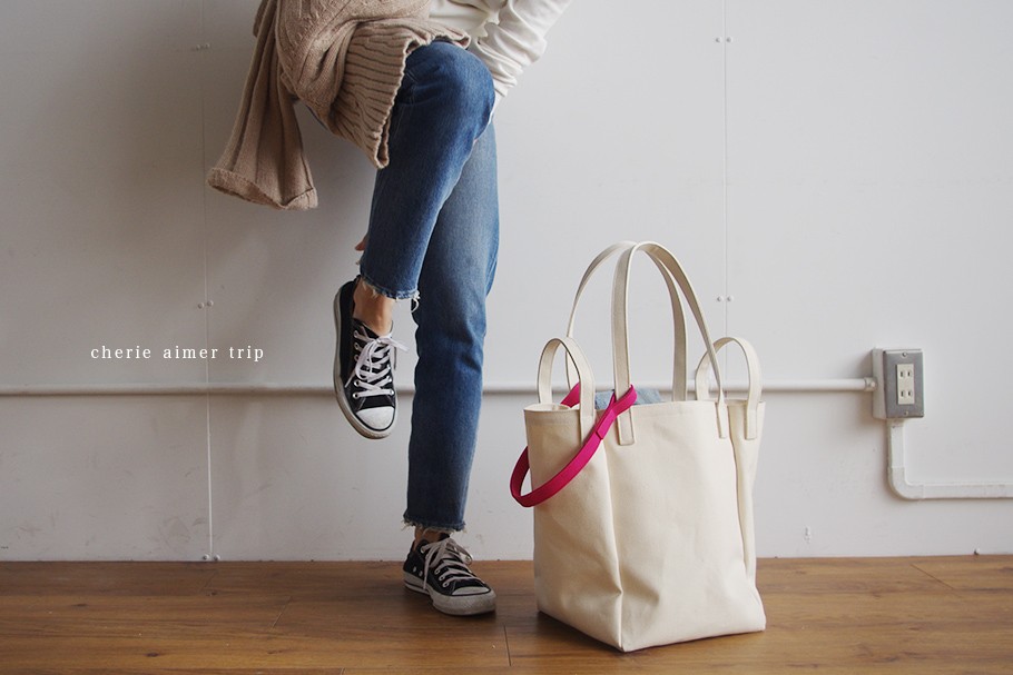 DROP1 SHOULDER TOTE BAG（キナリ×ピンク）3WAY 斜め掛け トートバッグ 帆布 大容量