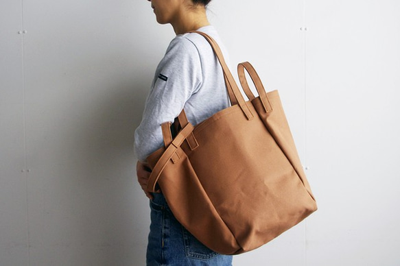 DROP1 SHOULDER TOTE BAG（モカ/ベージュ）3WAY 斜め掛け トートバッグ 帆布 大容量 1枚目の画像