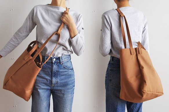 DROP1 SHOULDER TOTE BAG（モカ/ベージュ）3WAY 斜め掛け トートバッグ 帆布 大容量 3枚目の画像