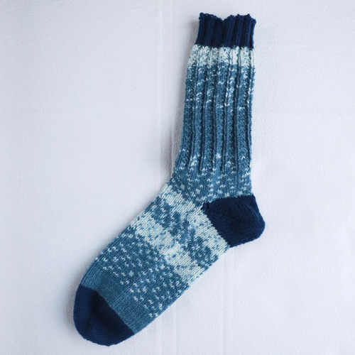 手編み靴下 変則ゴム編み ロング丈〜デニム〜 靴下 たんぽぽ丘〜靴下屋
