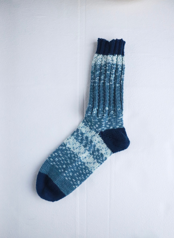 手編み靴下 変則ゴム編み ロング丈〜デニム〜 靴下 たんぽぽ丘〜靴下屋