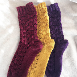 手編み靴下✴︎透し模様〜辛子色〜 5枚目の画像
