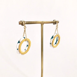 "Tambourine" Mustard Yellow/Turquoise Pierced earrings 第3張的照片