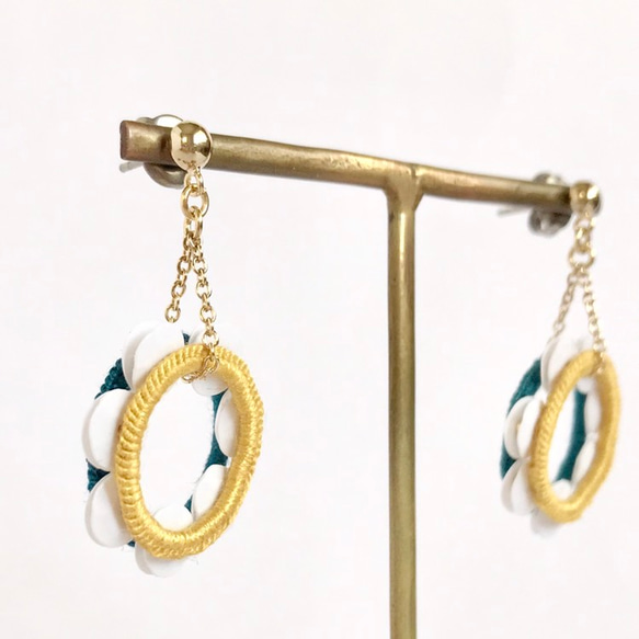 "Tambourine" Mustard Yellow/Turquoise Pierced earrings 第4張的照片