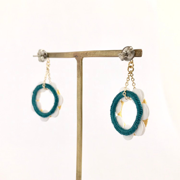 "Tambourine" Mustard Yellow/Turquoise Pierced earrings 第5張的照片