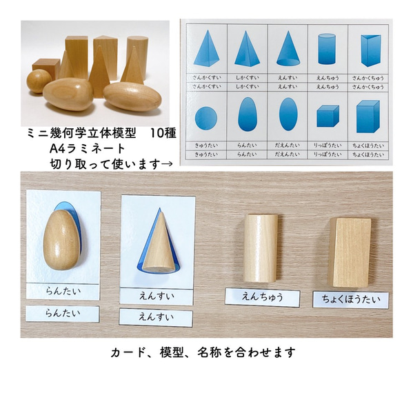 ミニ幾何学立体模型セット　小学校受験　モンテッソーリ　四方からの観察　立体図形　展開図　教材　知育教材 2枚目の画像