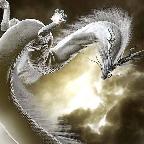 龍の絵「雲龍7白龍、瞳なし」A4 イラスト breeze 通販 10052023