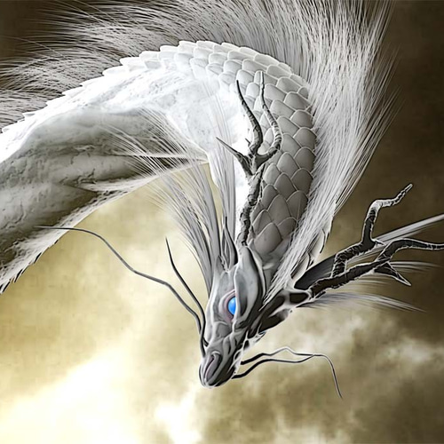 龍の絵「雲龍7白龍、瞳なし」A4 イラスト breeze 通販 10052023