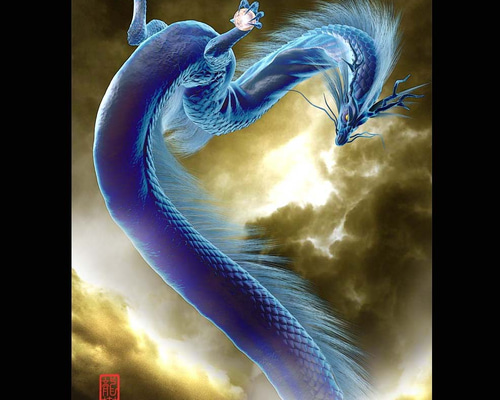 スーパーセール期間限定 竜の絵 龍の絵「雲龍7、青龍」A4 イラスト 通販 breeze 絵画