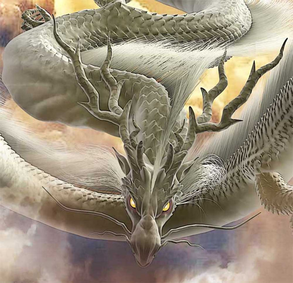 龍の絵「双龍２、白龍」Ａ４　竜の絵 3枚目の画像