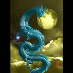 手描きイラスト＊オリジナル【青龍】 龍の絵「月と青龍」自作A4 竜の絵 イラスト breeze 通販