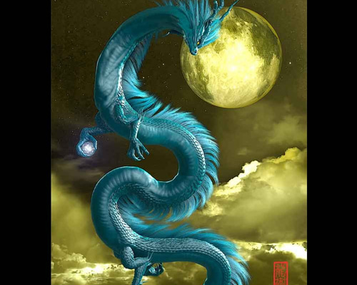 手描きイラスト＊オリジナル【青龍】 青龍 色鉛筆 原画 ポストカード ハガキ 絵はがき 龍 手描き