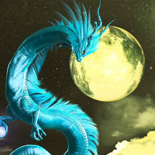 龍の絵「月と青龍・明るめ」自作A4 竜の絵 イラスト breeze 通販