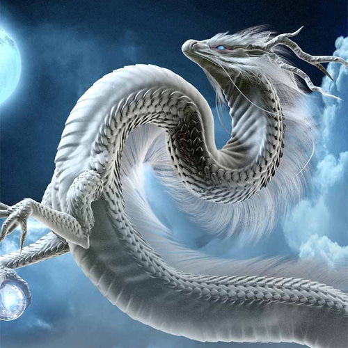 龍の絵「月夜と白龍」自作A4 竜の絵 イラスト breeze 通販
