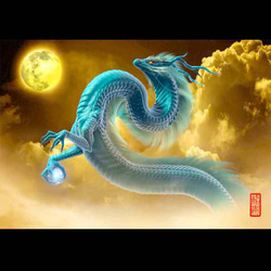 手描きイラスト＊オリジナル【青龍】 龍の絵「月と青龍」自作A4 竜の絵 イラスト breeze 通販 10976210
