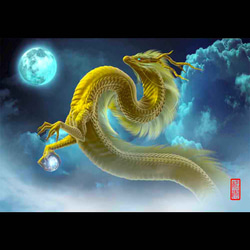 龍の絵「月夜と金龍」自作A4 竜の絵 イラスト breeze 通販