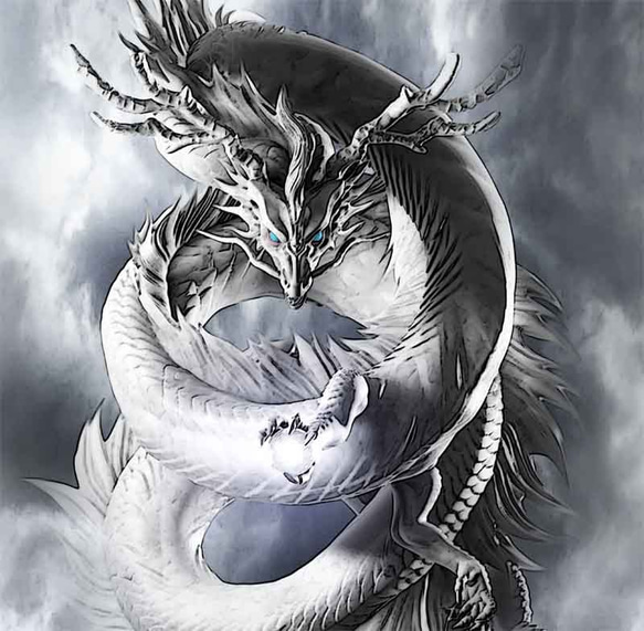 龍の絵「雲龍８・白龍」自作A4　竜の絵 2枚目の画像