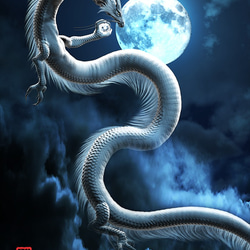 龍の絵「月と白龍」Ａ４ 1枚目の画像