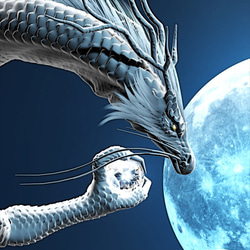 龍の絵「月と白龍」Ａ４ 2枚目の画像