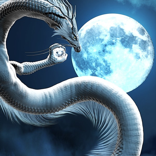 龍の絵「月と白龍」A4 イラスト breeze 通販 7207712｜Creema