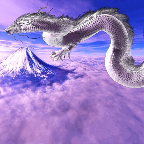龍のタオル 龍の絵 龍のイラスト 竜 龍神 白龍&満月と富士山と龍