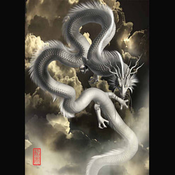 飛龍の絵 龍の絵「月と白龍」 | 龍の絵