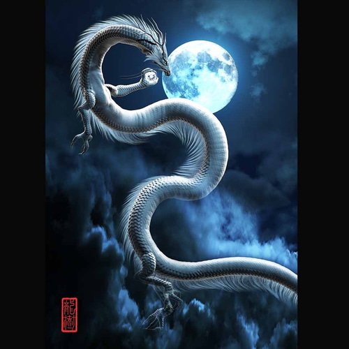 龍の絵「月と白龍」A4 イラスト breeze 通販｜Creema(クリーマ) 7372222