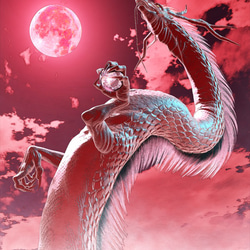 龍の絵「赤い月と龍」Ａ４ 2枚目の画像
