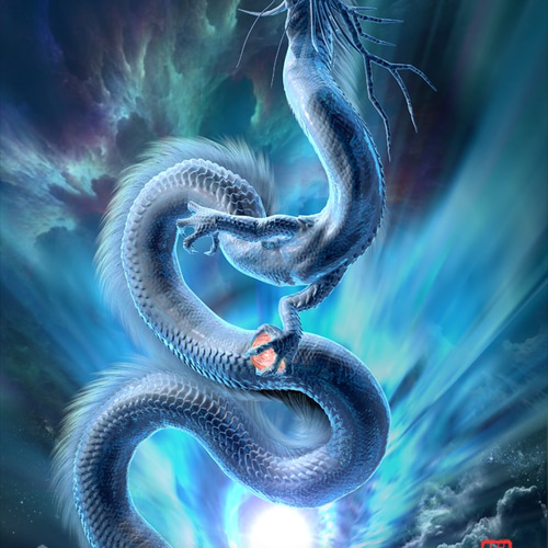手描きイラスト＊オリジナル【青龍】 龍の絵「青龍（暗め）」A4 イラスト breeze 通販 7471879