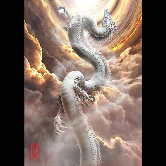 龍の絵「昇龍、白龍」Ａ４ 1枚目の画像