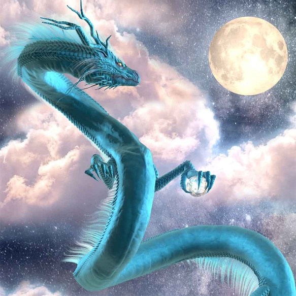 龍の絵「月下の青龍」Ａ４　竜の絵 2枚目の画像