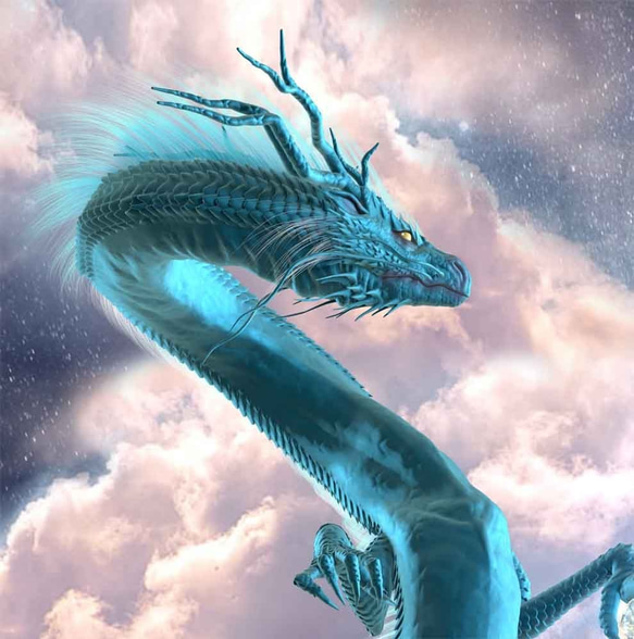 龍の絵「月下の青龍」Ａ４　竜の絵 3枚目の画像