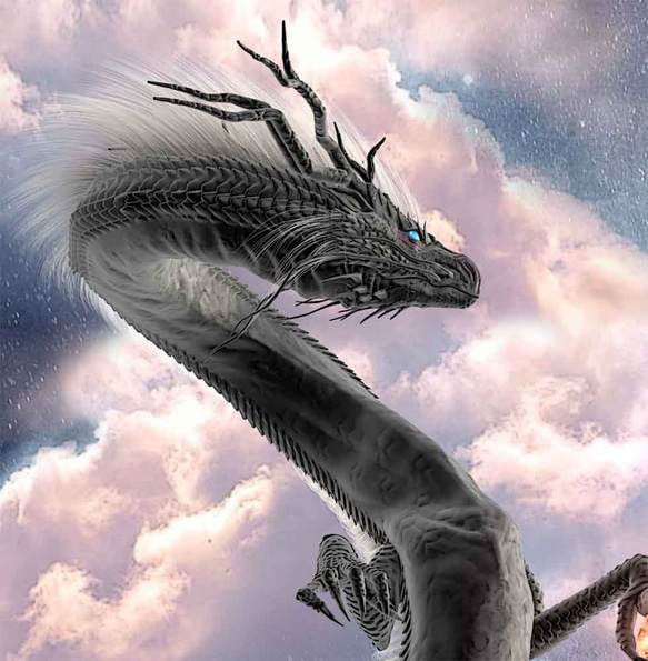 龍の絵「月下の黒龍」Ａ４　竜の絵 3枚目の画像