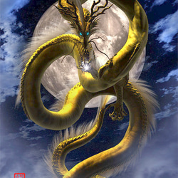 龍の絵「月光、金龍」A4 竜の絵 イラスト breeze 通販 9306977