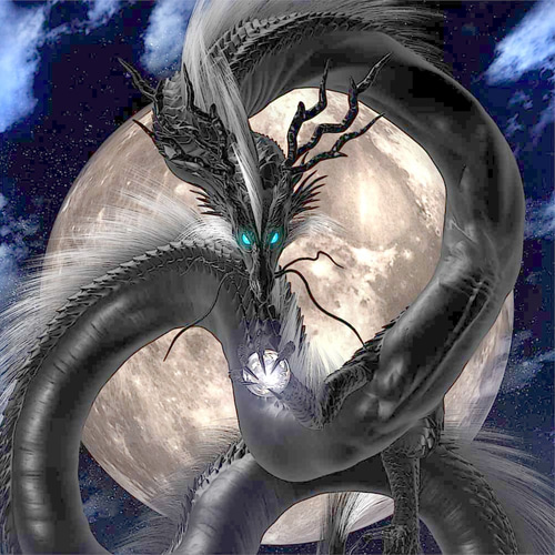 龍の絵「月光、黒龍」A4 イラスト breeze 通販 9385492｜Creema