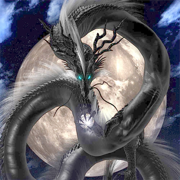 龍の絵「月光、黒龍」Ａ４ 2枚目の画像