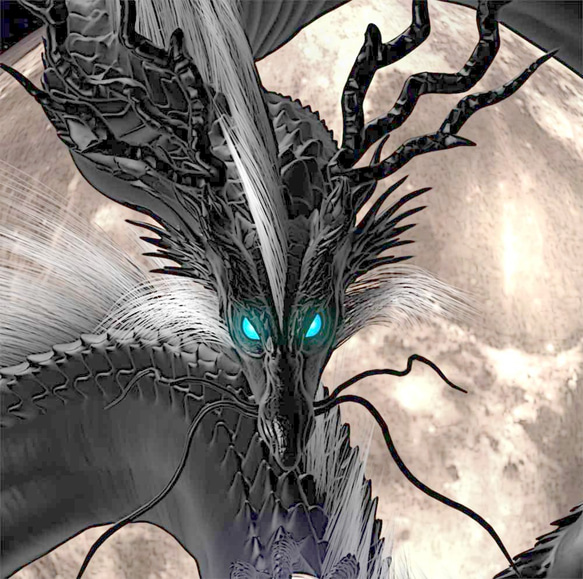 龍の絵「月光、黒龍」Ａ４ 3枚目の画像