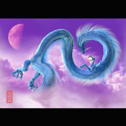 龍の絵「半月と青龍」Ａ４　竜の絵 1枚目の画像