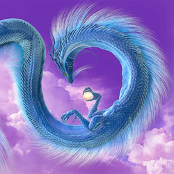龍の絵「半月と青龍」Ａ４　竜の絵 2枚目の画像