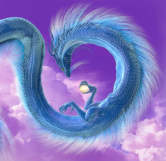 龍の絵「半月と青龍」Ａ４　竜の絵 2枚目の画像