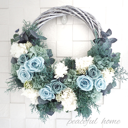 プリザーブドフラワー ブルーローズとあじさいのハーフリースL 直径約