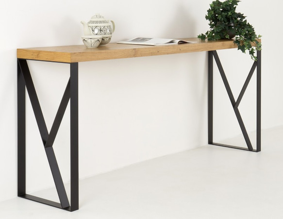 サイドテーブル 北欧調 アイアンフレーム 軽作業 オーク テーブル 奥行