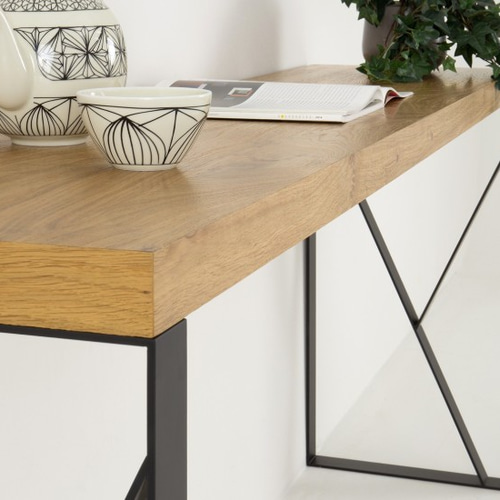 サイドテーブル 北欧調 アイアンフレーム 軽作業 オーク テーブル 奥行