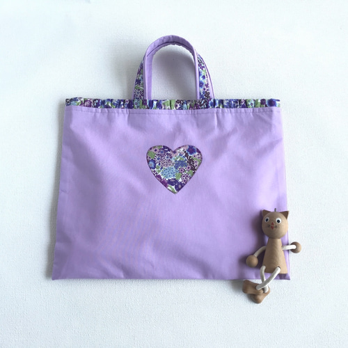 ハンドメイド レッスンバッグ 上履き入れ 巾着 ハート ライトパープル 薄紫 ハンドメイド レッスンバッグ 上履き入れ 巾着 ハート