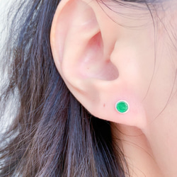 純銀小圓珐瑯耳環-黃綠透-一對 第3張的照片