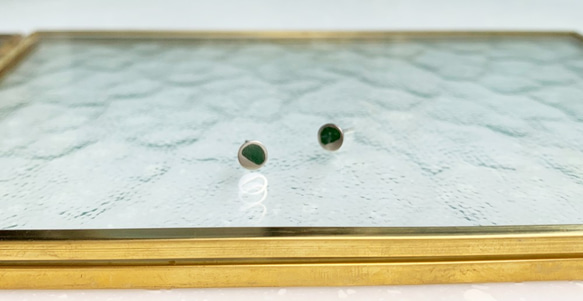 純銀小圓珐瑯耳環-深綠-一對 第1張的照片